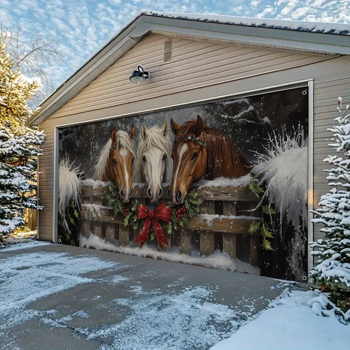 Shineful Garage Door Banner Decoration Festive Equestrian Harmony