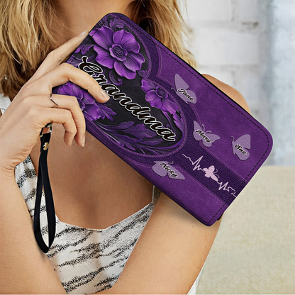 Shineful Leather Clutch Purse With Wristlet Strap Handle Eternal Love Grandma Butterfly