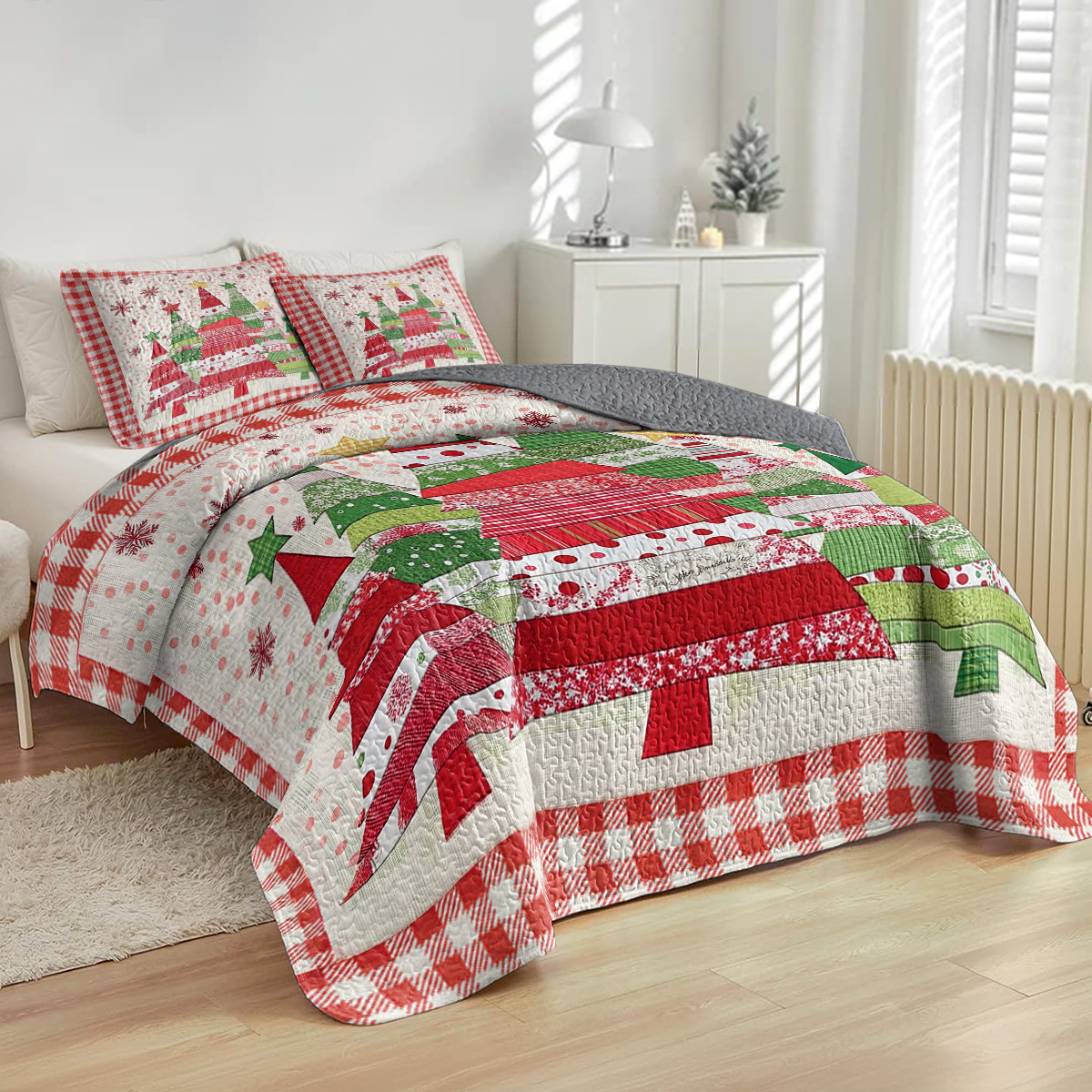Shineful All Season Quilt 3-Piece Set Polka Dot Christmas Tree