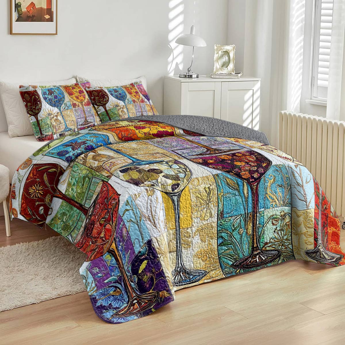 Shineful All Season Quilt 3-Piece Set Gorgeous Classic Wine Glass