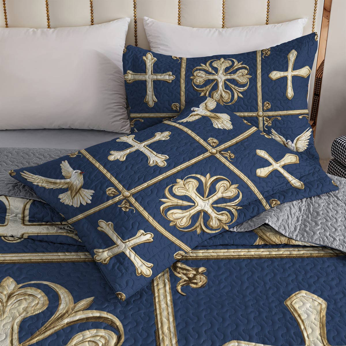 Shineful All Season Quilt 3-Piece Set - Graceful Cross & Dove
