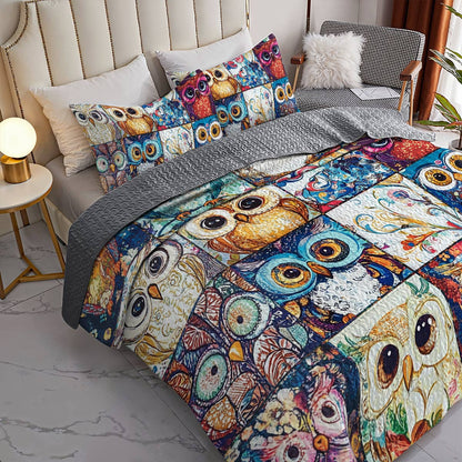 Shineful All Season Quilt 3-Piece Set Cute Colorful Owls