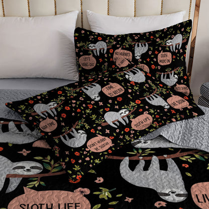 Shineful All Season Quilt 3-Piece Set Sloth Life Black Night