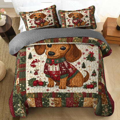 Shineful All Season Quilt 3-Piece Set Christmas Dachshund