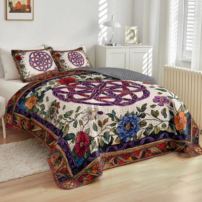 Shineful All Season Quilt 3-Piece Set Floral Celtic Knots