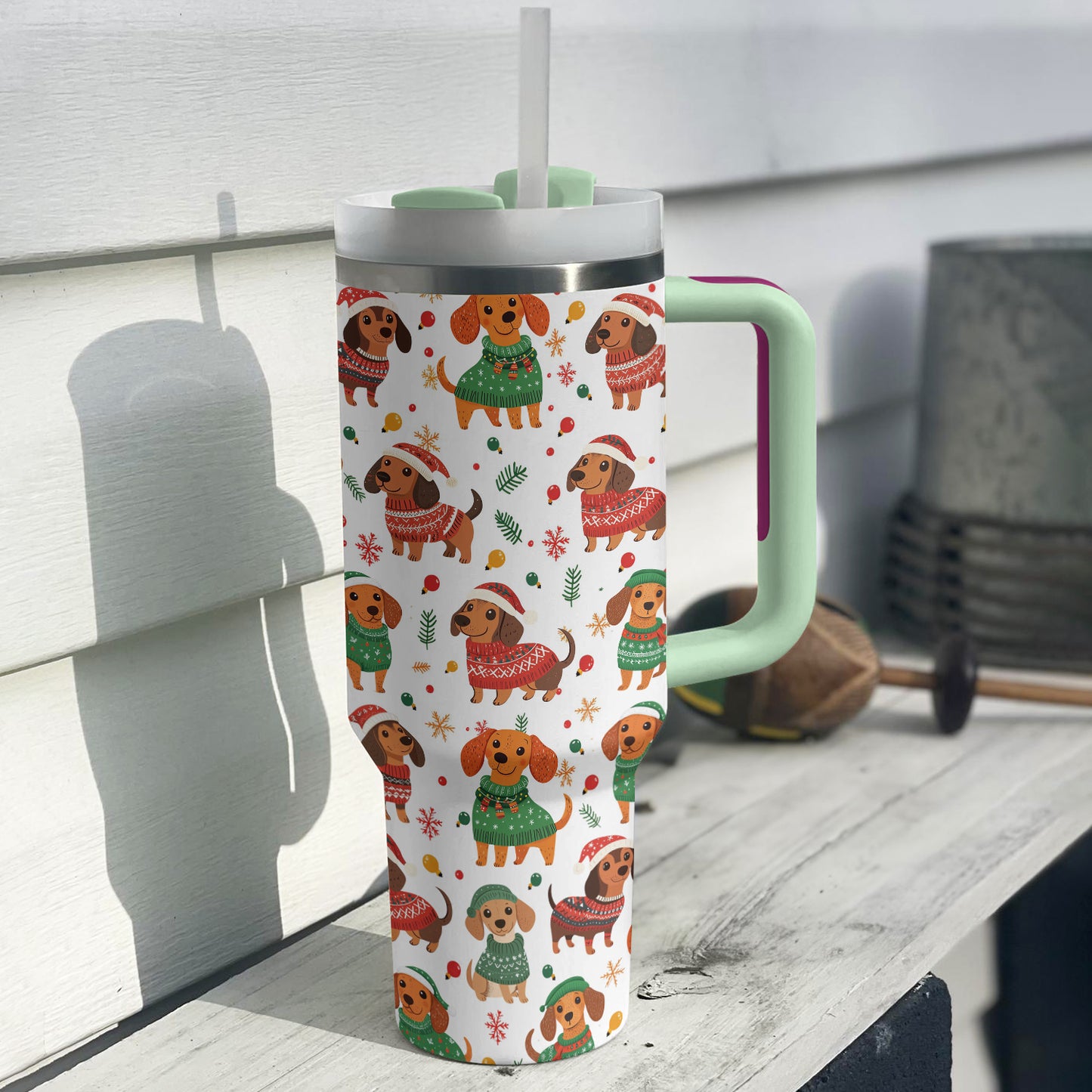 Shineful Tumbler Christmas Dachshund Pattern