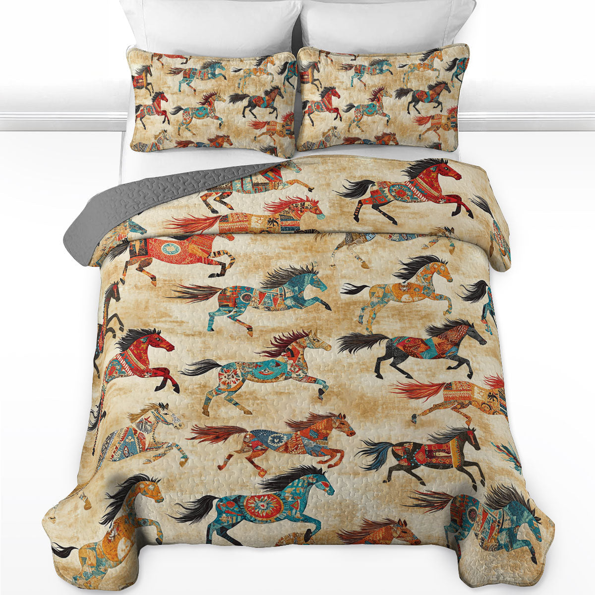 Shineful All Season Quilt 3-Piece Set Native Spirit Horse