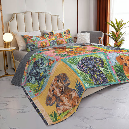 Shineful All Season Quilt 3-Piece Set Dachshund Patchwork Collection