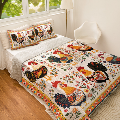 Shineful All Season Quilt 3-Piece Set Folk Art Roosters
