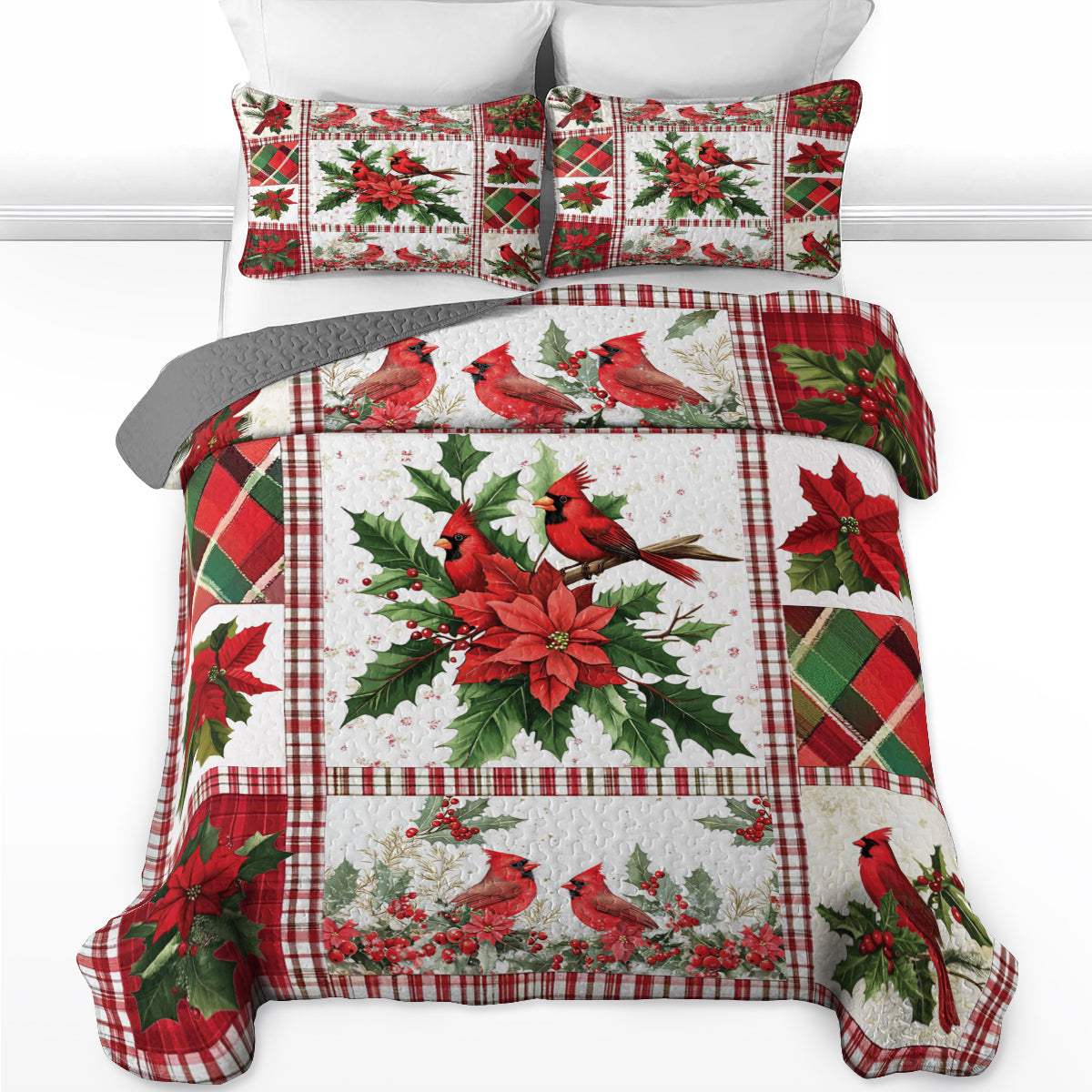 Shineful All Season Quilt 3-Piece Set Festive Christmas Cardinal
