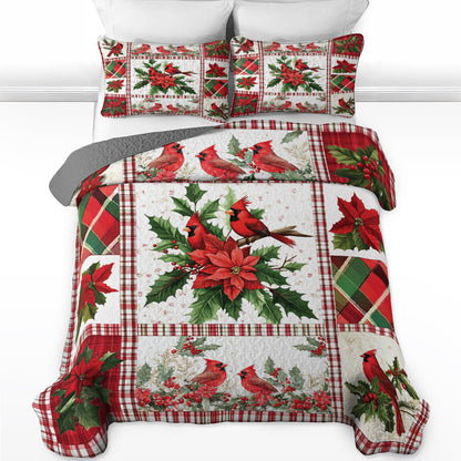 Shineful All Season Quilt 3-Piece Set Festive Christmas Cardinal