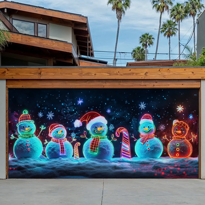 Shineful Garage Door Banner Decoration Snowy Night Snowmen