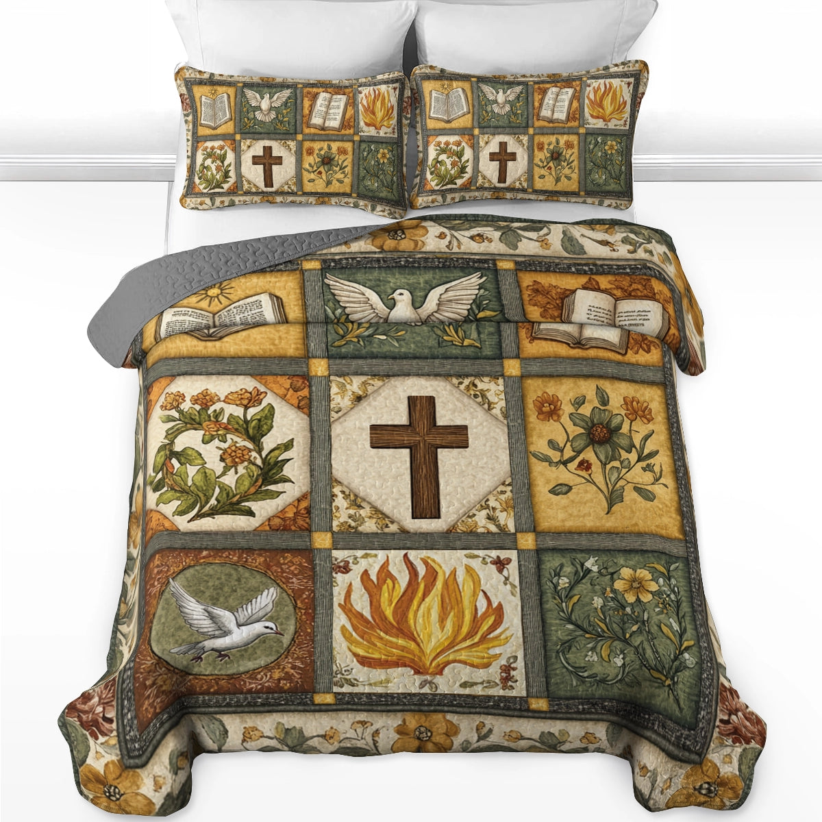 Shineful All Season Quilt 3-Piece Set God Bible Blessings Quilt