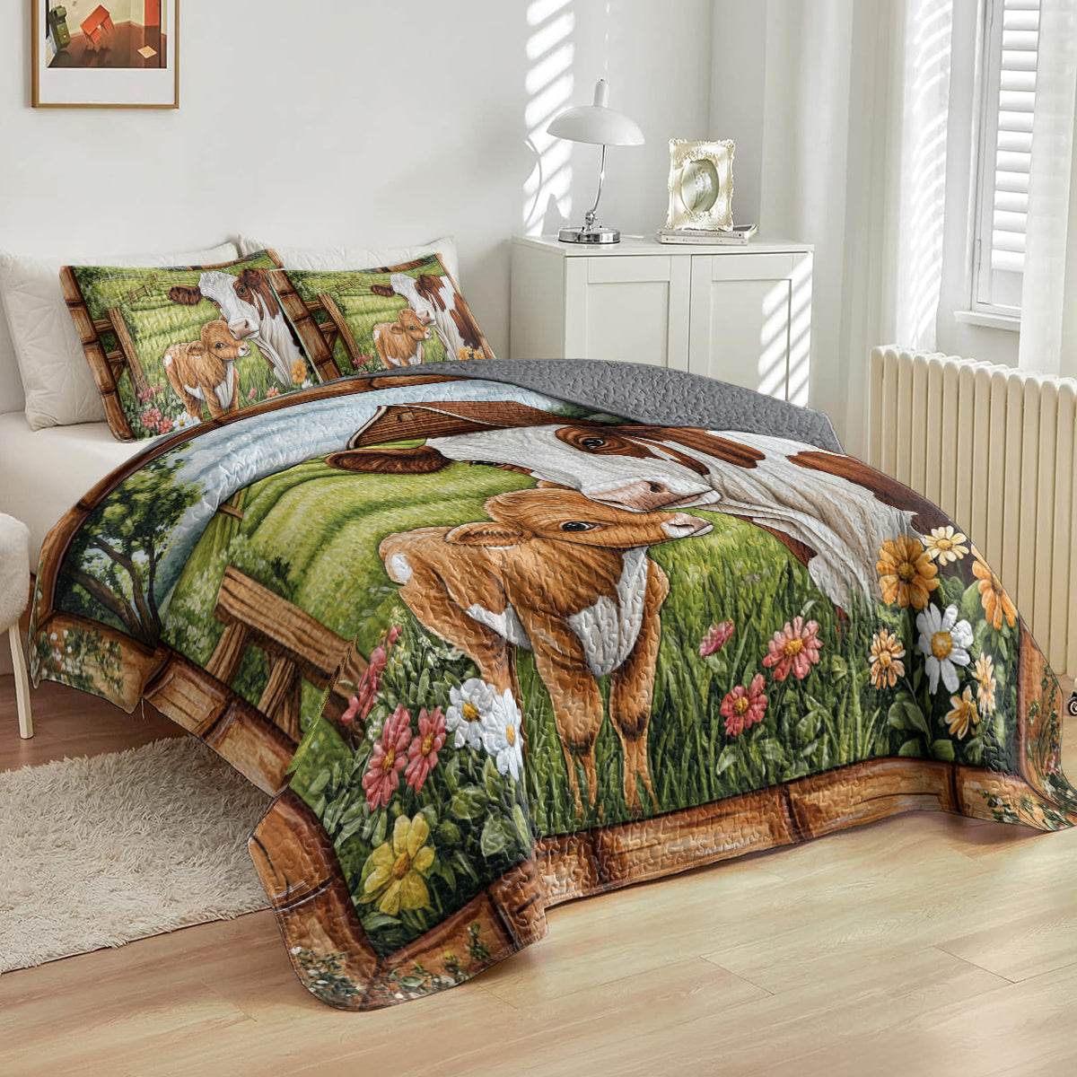 Shineful All Season Quilt 3-Piece Set Mother Cow and Calf