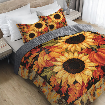 Shineful All Season Quilt 3-Piece Set Autumn Sunflower & Pumpkin