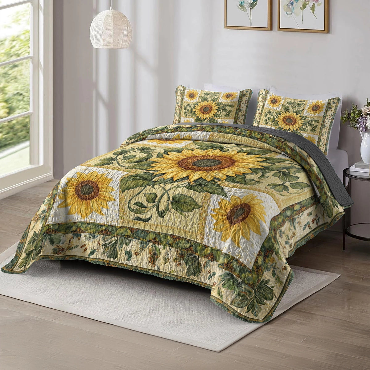 Shineful All Season Quilt 3-Piece Set Sunflower Garden Bliss