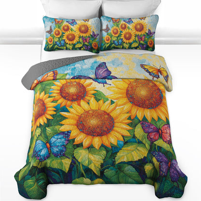 Shineful All Season Quilt 3-Piece Set Sunflower & Butterfly Garden