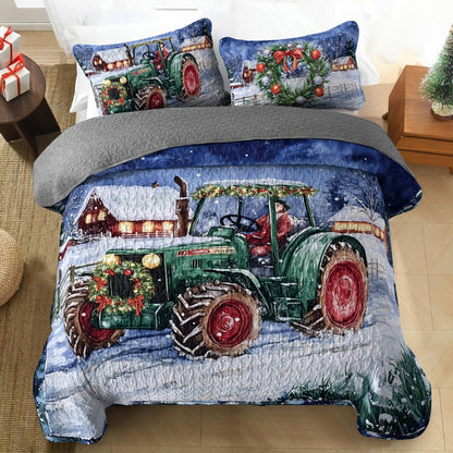 Shineful All Season Quilt 3-Piece Set - Farmer I'll Be Home For Christmas
