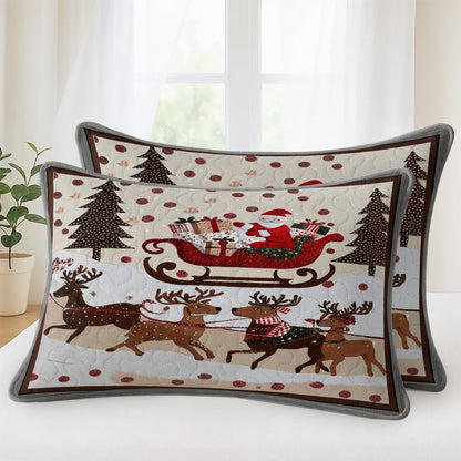Shineful Quilt 3-Piece Set Cozy Santa Claus With Reindeer Pulling His Sleigh Full Of Gifts