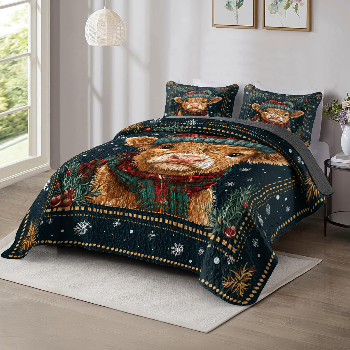 Shineful All Season Quilt 3-Piece Set Christmas Baby Cow