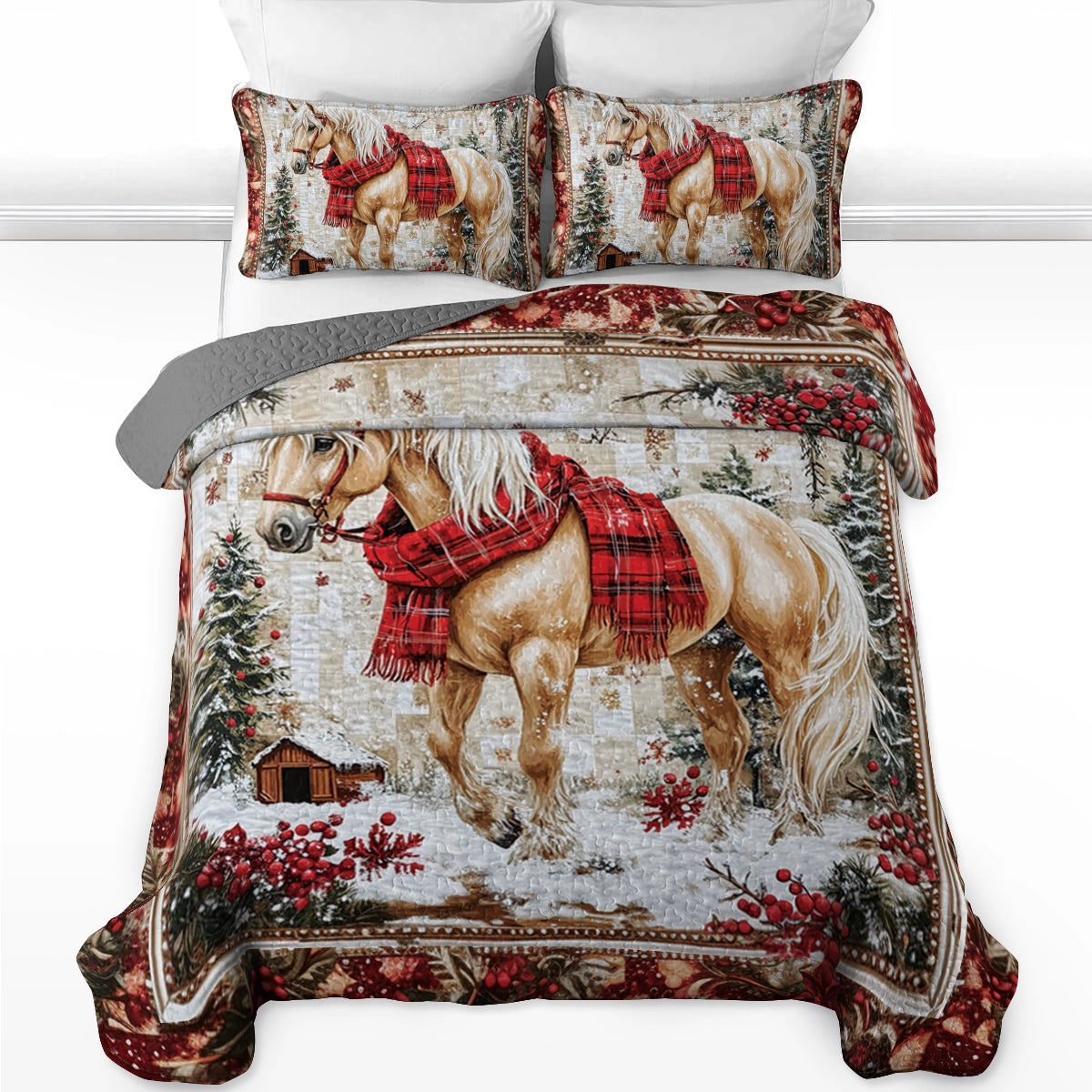 Shineful All Season Quilt 3-Piece Horse Barnside Winter
