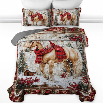 Shineful All Season Quilt 3-Piece Horse Barnside Winter