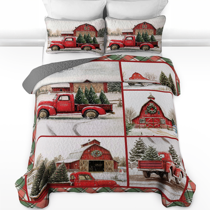 Shineful All Season Quilt 3-Piece Set Vintage Red Truck Christmas