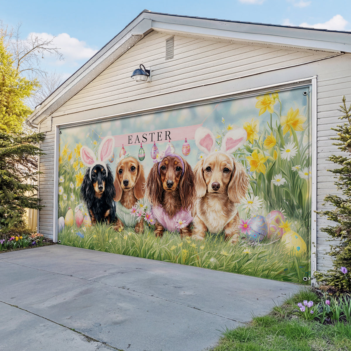 Shineful Garage Door Banner Decoration Bunny Ears Dachshund