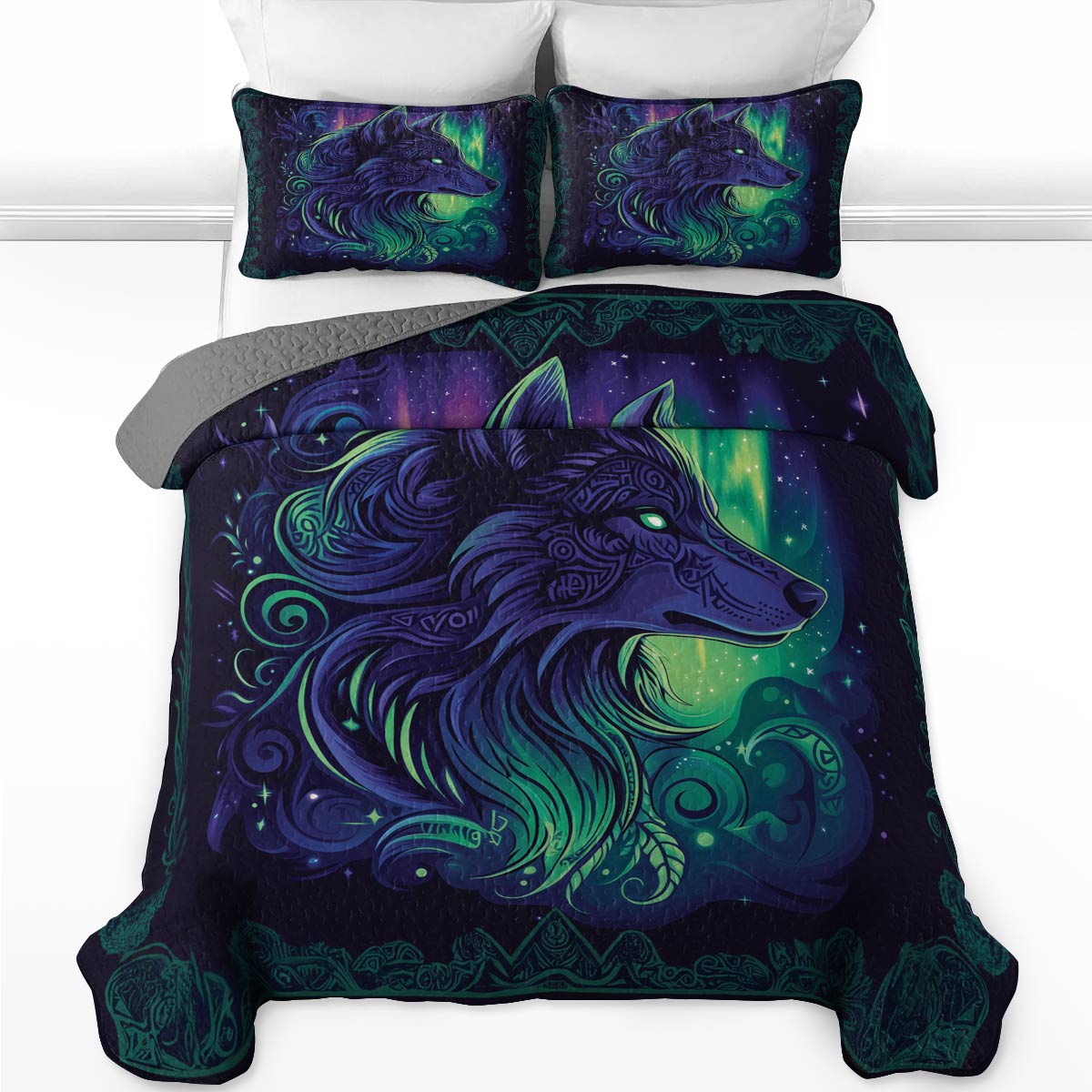 Shineful All Season Quilt 3-Piece Set - Wolf Totem And The Northern Lights