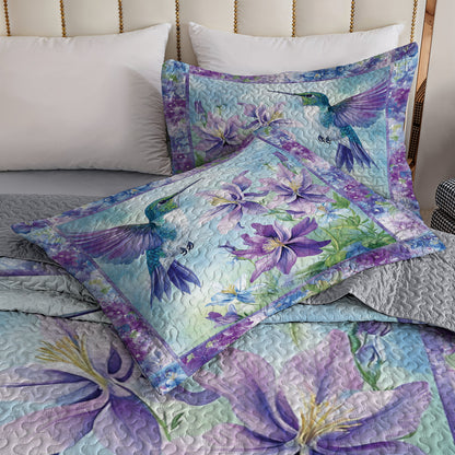 Shineful All Season Quilt 3-Piece Set Hummingbird & Purple Flower