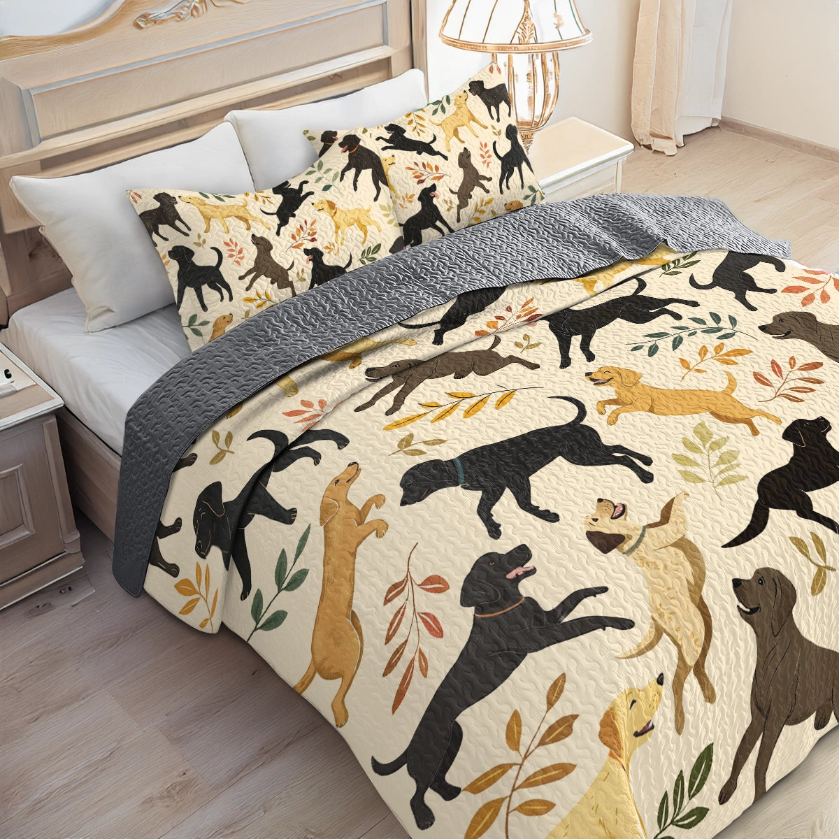Shineful All Season Quilt 3-Piece Set - Playful Labrador Retrievers