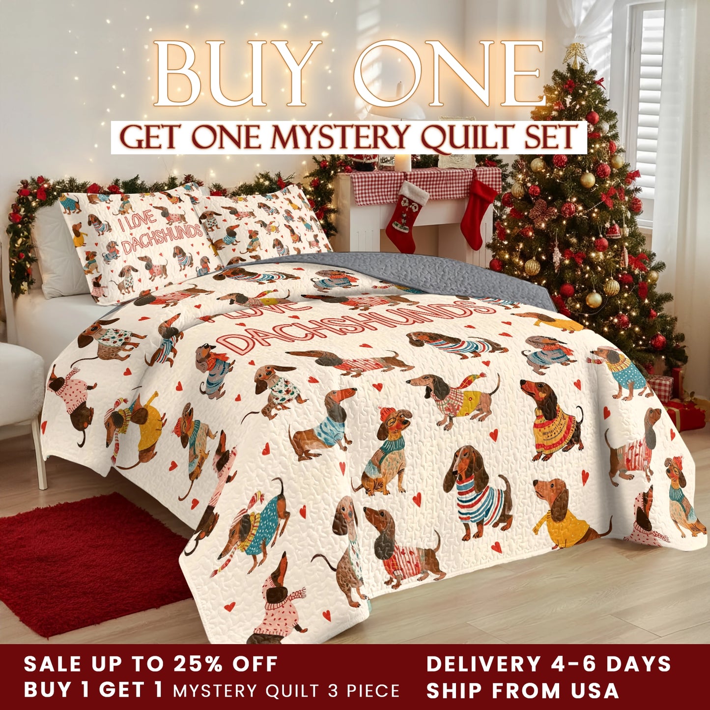 Shineful Quilt 3-Piece Set Dachshund Lovely Delight