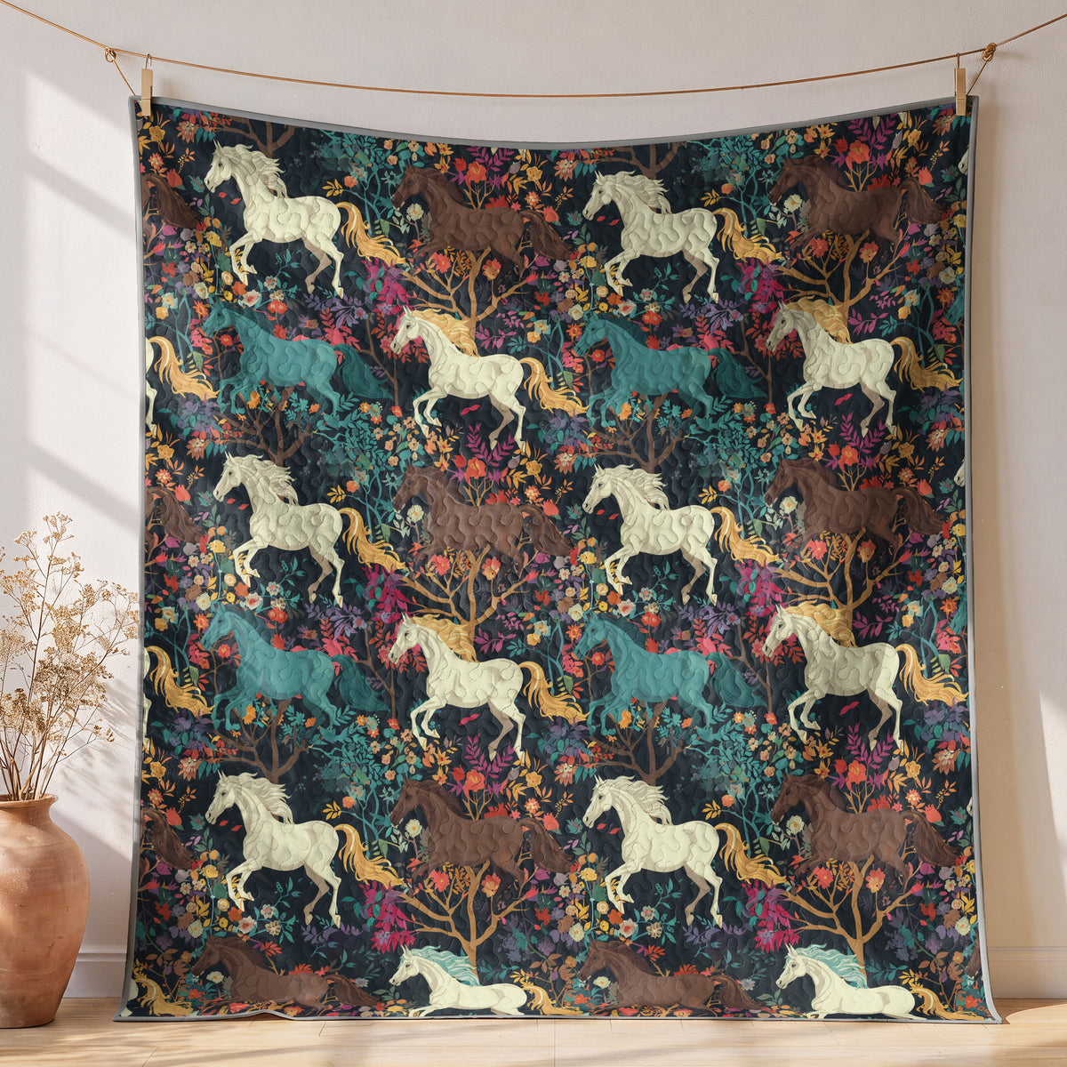 Shineful Quilt 3-Piece Set Horse Flower