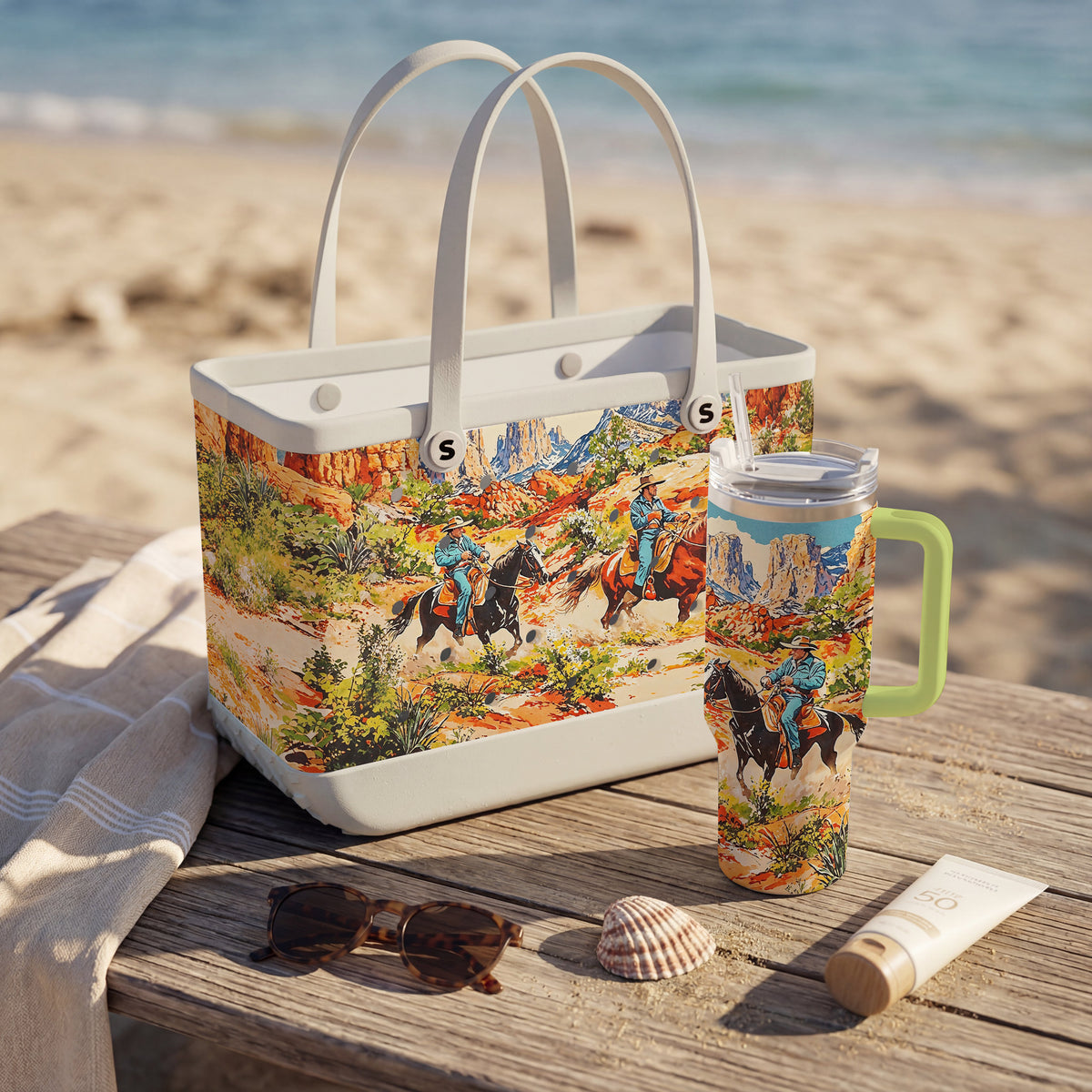Shineful Bundle Beach Bag And Tumbler Canyon Trails Cowboy