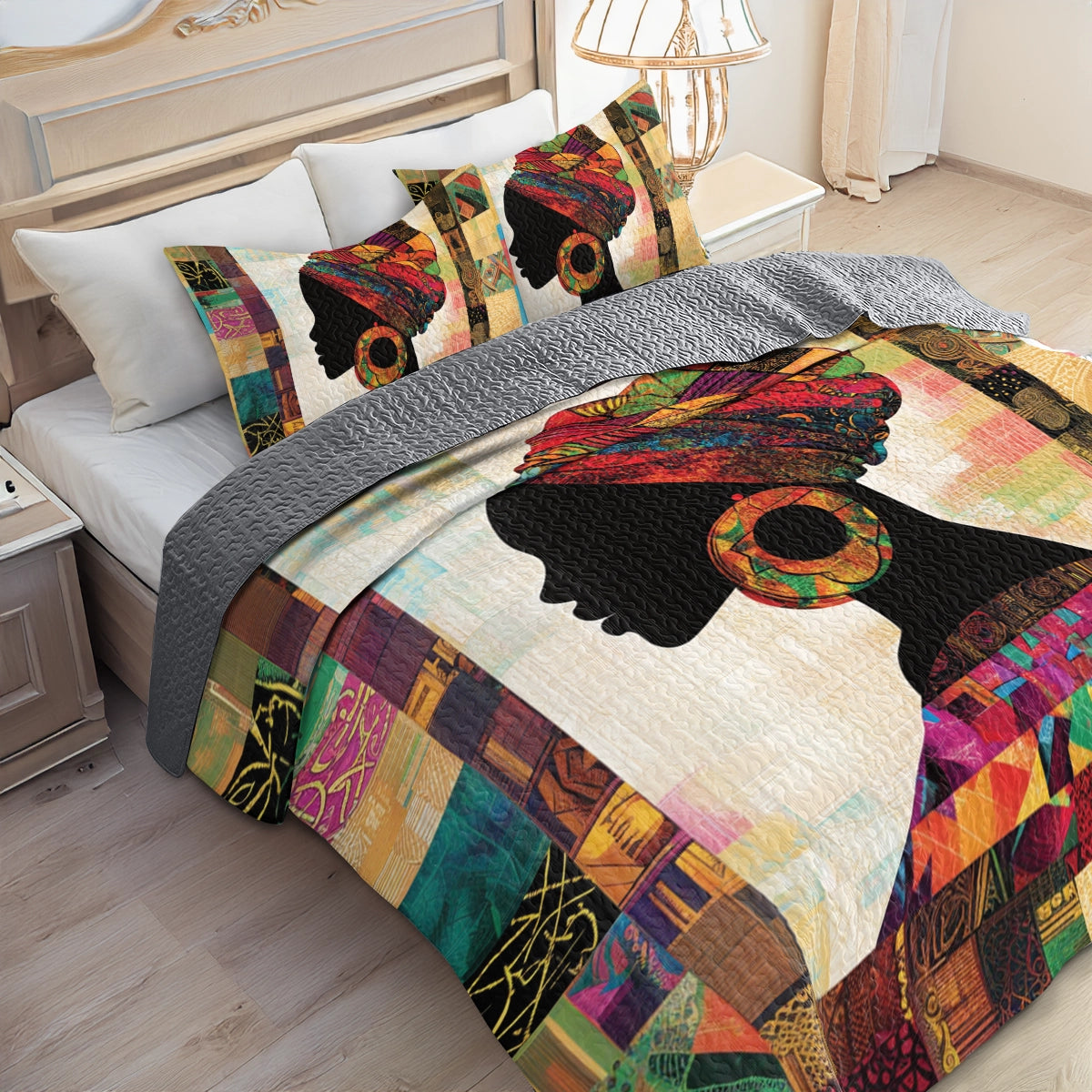 Shineful All Season Quilt 3-Piece Set Black Woman Portrait