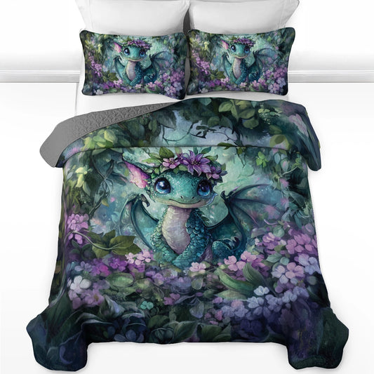 Shineful All Season Quilt 3-Piece Set - Whimsical Woodland Dragon