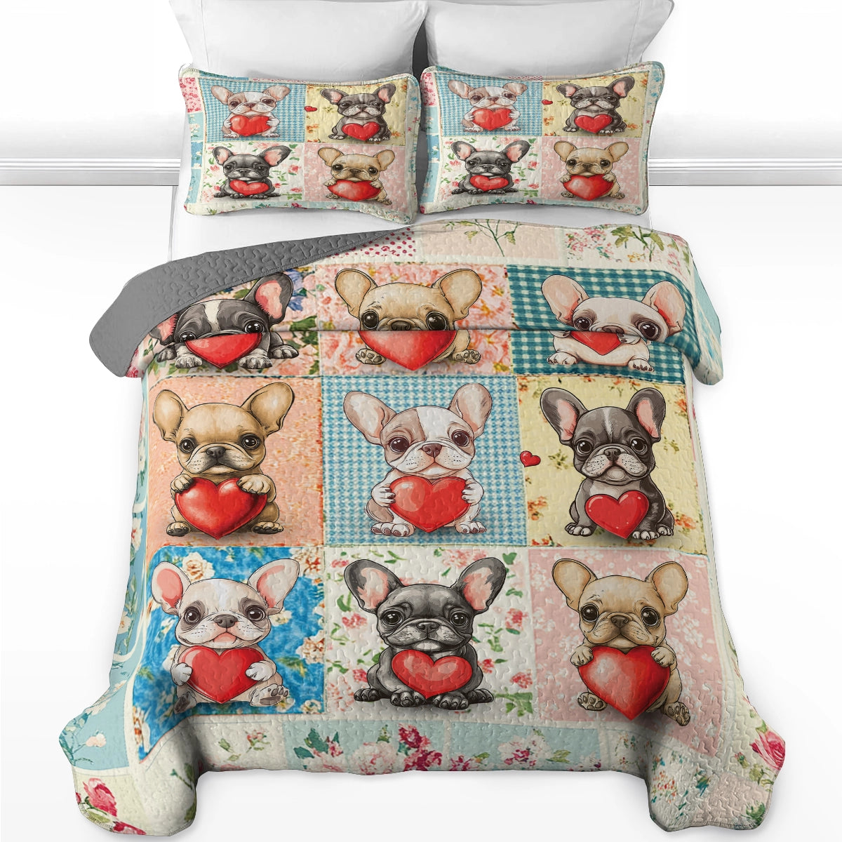 Shineful All Season Quilt 3-Piece Set -  French Bulldog Cuteness Love