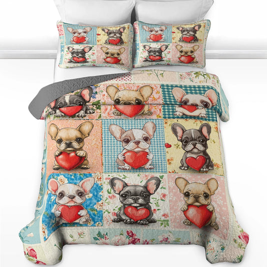 Shineful All Season Quilt 3-Piece Set -  French Bulldog Cuteness Love