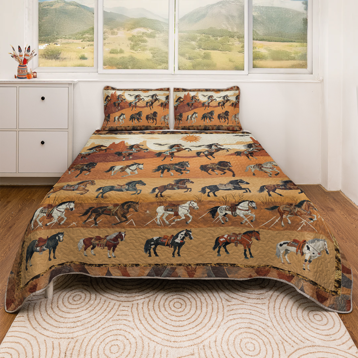Shineful All Season Quilt 3-Piece Set Native America Leaping Stallion