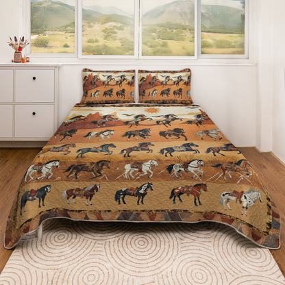 Shineful All Season Quilt 3-Piece Set Native America Leaping Stallion