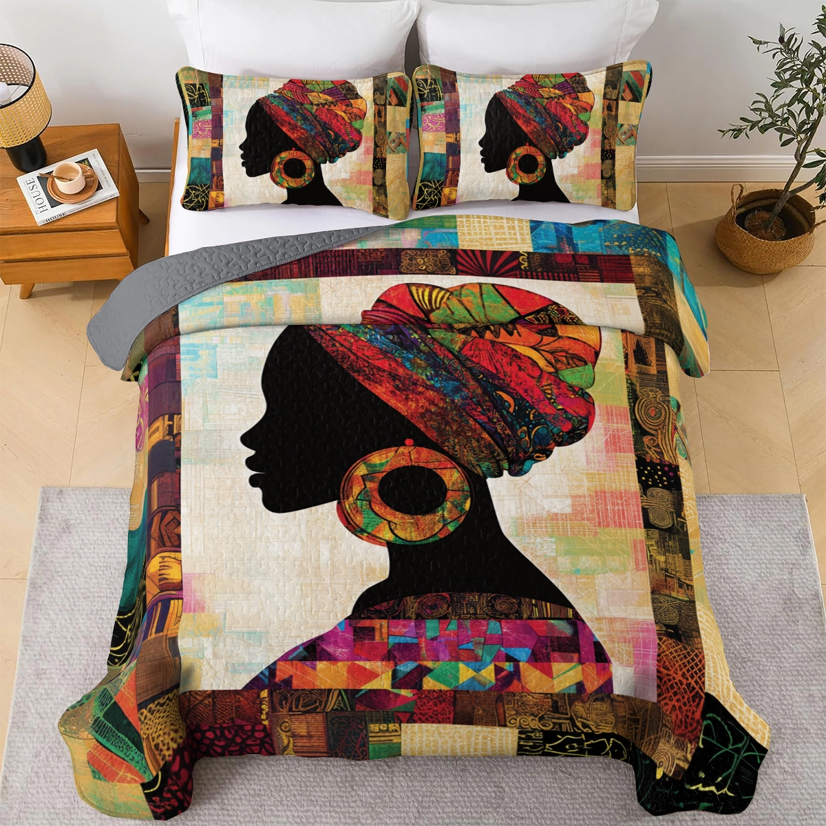 Shineful All Season Quilt 3-Piece Set Black Woman Portrait