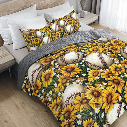 Shineful All Season Quilt 3-Piece Set Summertime Baseball
