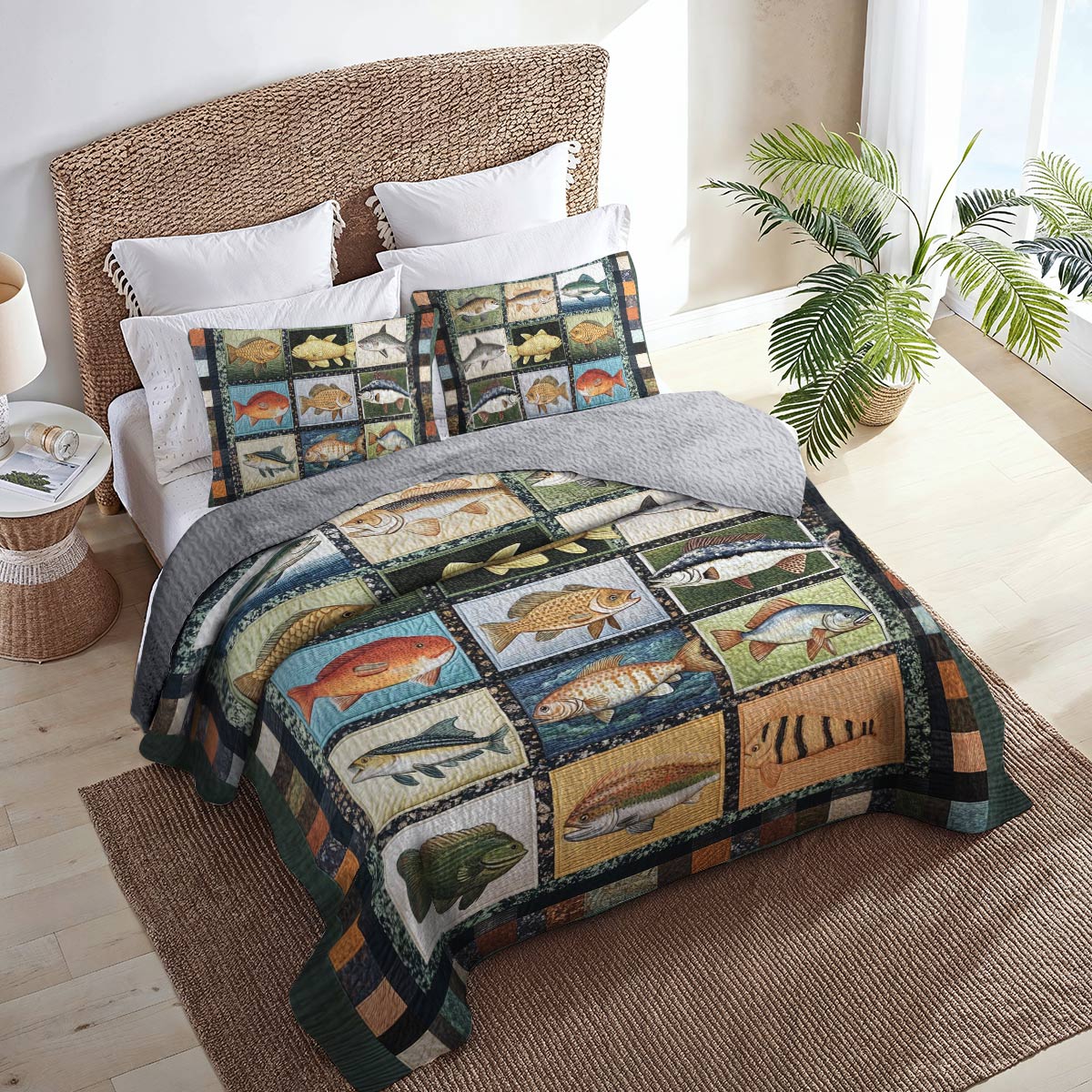 Shineful All Season Quilt 3-Piece Set Patchwork Fish