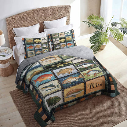 Shineful All Season Quilt 3-Piece Set Patchwork Fish