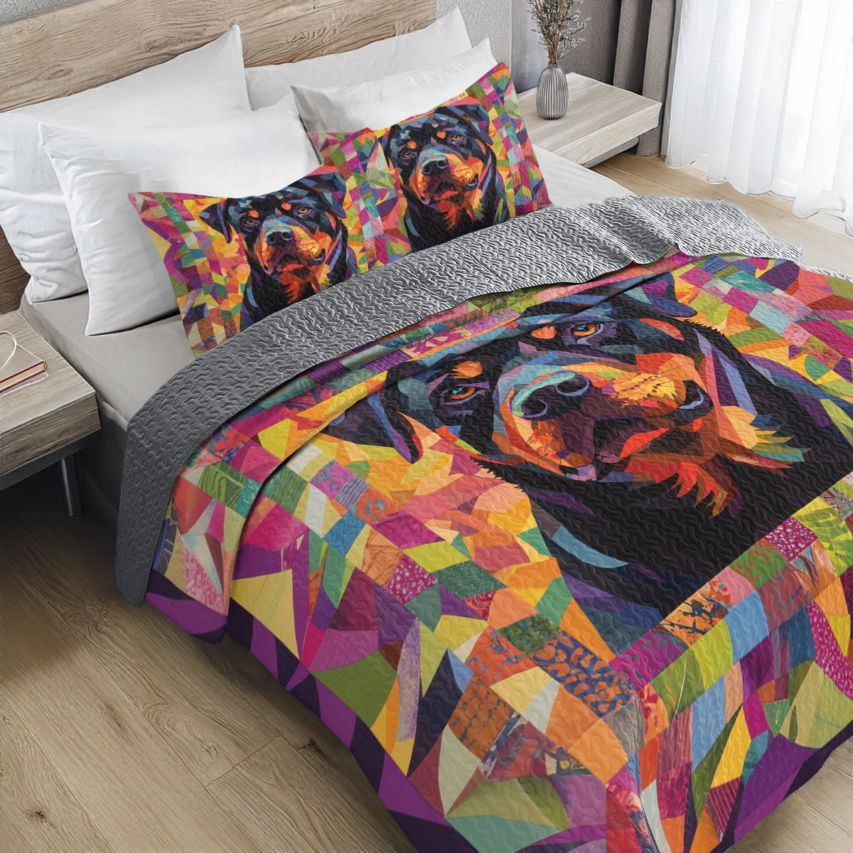 Shineful All Season Quilt 3-Piece Set - Vibrant Rottie