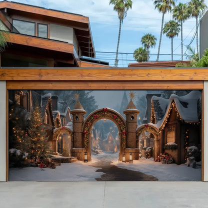 Shineful Garage Door Banner Decoration Enchanted Christmas Village Gate