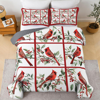 Shineful All Season Quilt 3-Piece Set Vibrant Cardinal Blocks