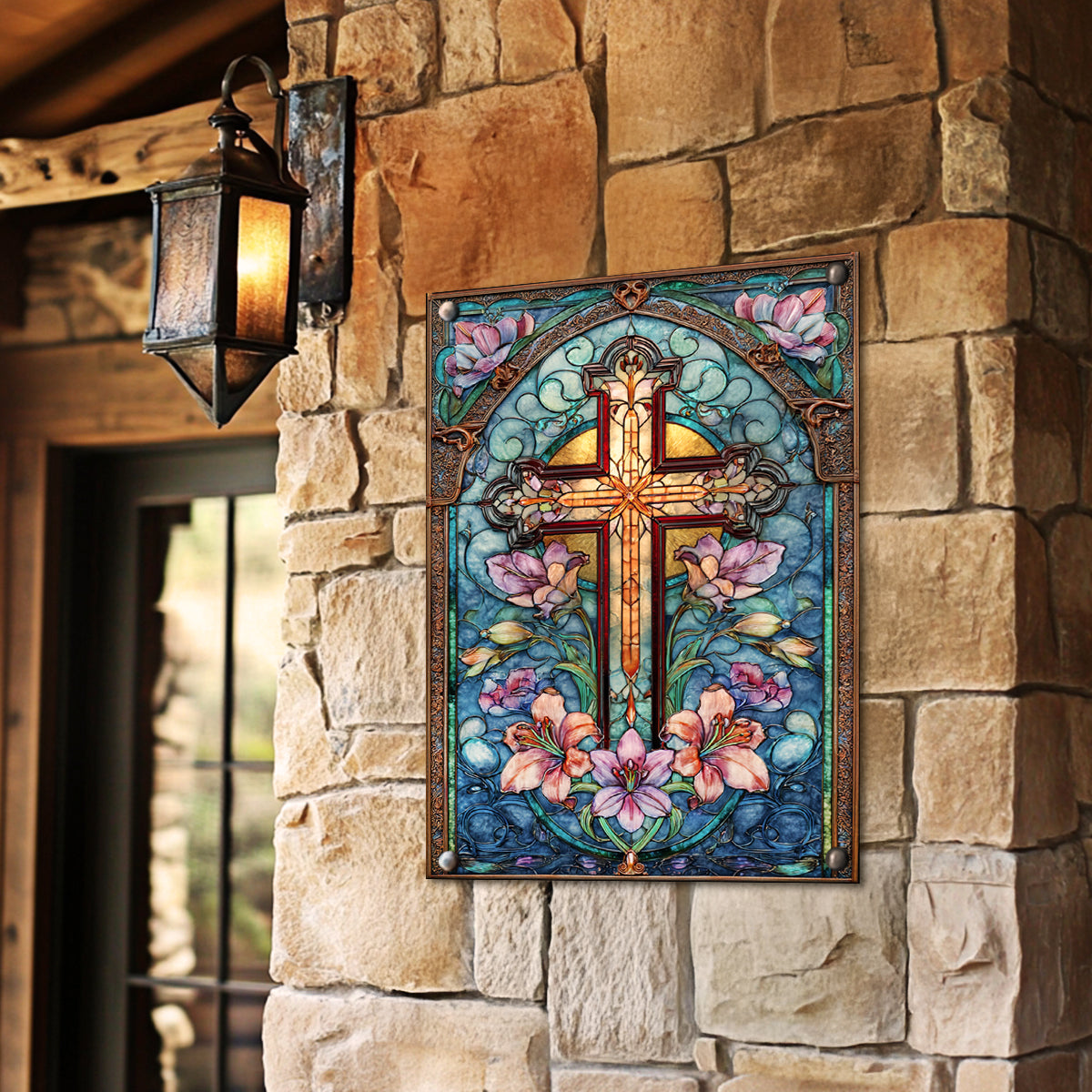 Shineful 2D Metal Sign Sapphire Cathedral Cross