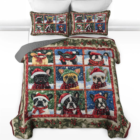 Shineful All Season Quilt 3-Piece Set - French Bulldog Holiday Cheer