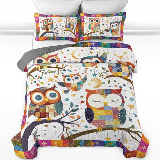 Shineful All Season Quilt 3-Piece Set Owl Patchwork